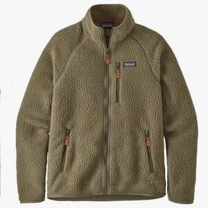 Patagonia Men’s Retro Pile Fleece Olive Green Zip Up Jacket Size SX